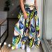 Spring European And American New Women's Fashion Casual Printed Stretch High Waist Wide Leg Pants Trousers_ecoleips.com