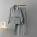 Women's Polo Collar Fashion Suit Cross Border Style Sweater Belt Cardigan Top with High Waisted Wide Leg Pants Two Piece Set for Autumn Winter_ecoleips.com