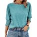 Cross-border Women's 2025 Fashion Top, 7/8 Sleeve T-shirt, European And American Round Neck Basic Business Lace_ecoleips.com