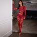 European-Style Leather & Lace Suit Set – Slim-Fit Cropped Jacket With High-Waist Trousers, Sexy Mesh Detailing (Black/Red, S-XL)_ecoleips.com