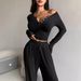 Women's Clothing Autumn New Suits Long Sleeved Buttoned Solid Color Tight Top Plus Trousers Two Piece Suit For Women_ecoleips.com