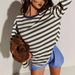 European And American Cross-border Casual Long-sleeve Striped T-shirt, New Knitted Color-blocked Round-neck Base_ecoleips.com