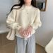 Women's Korean Style Casual Loose Knit Sweater Lantern Sleeve Soft Chic Design Pullover for Autumn Winter_ecoleips.com