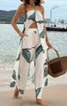 Women's Clothing Printed Sexy Long Halter Neck Top Suit Casual Straight Pants_ecoleips.com