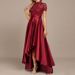 Women's Clothing Temperament Fashion Host Wine Red Engagement Dress Fishtail Dress_ecoleips.com