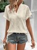 Verve 2025 Summer New Casual Hollow Out Jacquard V-Neck Loose Short Sleeve Shirt For Women_ecoleips.com