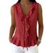 Women's Clothing Women's Casual V Neck Ruffled Tie Sleeveless Vest Style Fashion Ruffled Hem Top For Formal & Casual For Women_ecoleips.com