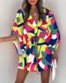 Women Print Dress Sexy V-Neck Bat Sleeve Ruffl Flowers Print Bohemian Beach Sundress Ladies Loose Summer Vacation Mini Dresses_ecoleips.com