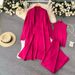 K Pure Color Leisure Suit For Women With A Shawl Coat V-neck Base Sweater Wide-leg Trousers Three-piece Suit_ecoleips.com
