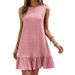 Women's Casual Fashionable Round Neck Sleeveless Dress Solid Color Summer Fashion Style_ecoleips.com