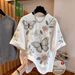 Women's Round Neck Loose Top Simulated Embroidered Pearl Butterfly Print Short Sleeve T-Shirt New Summer Fashion Casual Wear_ecoleips.com