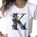 European And American Cross-border Foreign Trade Women's Floral Letter Print Round-neck Short-sleeve T-shirt Top_ecoleips.com