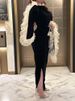 Elegant O-neck Flared Sleeve Banquet Dress Ladies Sexy Split Wrap Hip Long Dresses Fashion Mesh Patchwork Slim Fit Spring Dress_ecoleips.com