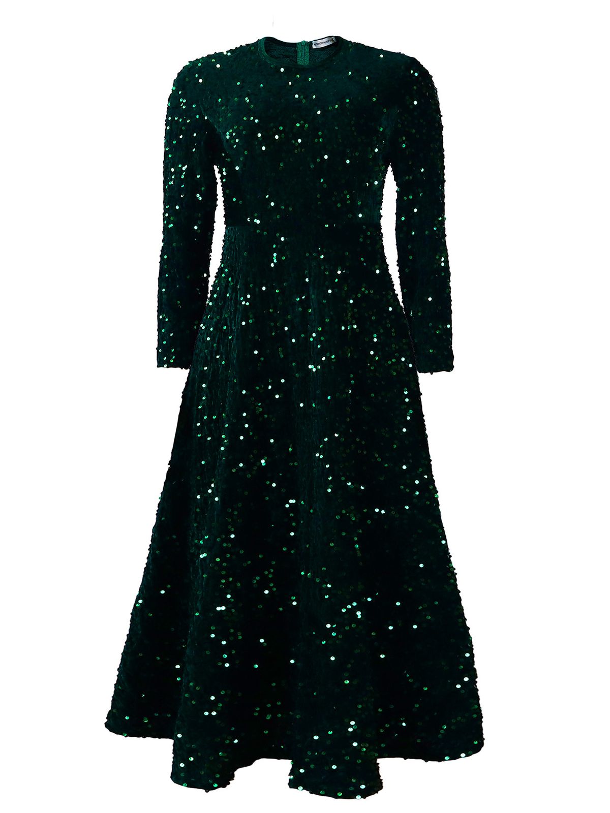 Women's Clothing Sparkle & Shine: Elegant Round-Neck Long Sleeve Sequin High-Waist Midi Dress | Glamorous A-Line Formal Gown_ecoleips.com