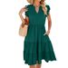Women's Clothing Solid Color V Neck Loose Short Sleeved Waist Stitching Dress_ecoleips.com