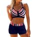 Women's Clothing New Multicolor Striped Printed Bikini Large Size Suspender Boxer High Waist Split Swimsuit Women_ecoleips.com