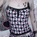 Women's American Style Camisole Sexy Lace Trimmed Top Skull Plaid Print Thin Straps_ecoleips.com