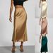 Luxury Satin High-Waist Midi Skirt - Elegant Bodycon Pencil Skirt With Metallic Sheen, Office To Evening Slim Fit Stretch-Free Polyester_ecoleips.com