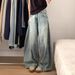 Women's High-Waisted Wide Leg Jeans Retro Washed Distressed Scimitar Design Straight Leg Floor-Length Summer Jeans_ecoleips.com