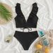 Women's Clothing New Solid Color Ruffle Split Swimsuit High Waist Beach Swimsuit V Neck Hot Spring Bikini Women_ecoleips.com