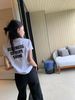 New 2025 Summer Letter Print Straight Shoulder T-Shirt For Women, Round Neck, Simple Slim Fit, Short Sleeve Top, Korean_ecoleips.com