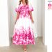 2025 New Spring Summer Puff Sleeve V-neck Women's With Printed Fairy Style Mid-length Elegant Flared Dress_ecoleips.com