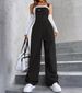 K Retro Pocket Solid Color Straight Tube Workwear Overalls, Loose And Fashionable Casual Pants For Women_ecoleips.com