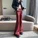 Sweet And Cool Style Ankara Red Micro-flared Double-button Women's Jeans, Extra-long Coffee-colored Trousers_ecoleips.com