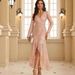 Elegant Long Sleeve Sequin Cocktail Dress For Wedding Guest, Party, Evening Gala – V-Neck Glamorous Evening Gown In Champagne, Navy, Black, Burgundy_ecoleips.com