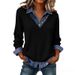 Aria Basics Aria Basics 2026 European And American Women's Fashion Patchwork Knitwear Long-sleeve Casual Top Denim Collar Shirt For Women_ecoleips.com