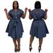 Summer Casual Fashion Belted Denim Dress Solid Color Short Sleeved Women's Clothing European And American Style_ecoleips.com