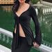 Voya Women's Clothing, European And American Sexy Style T-shirt, Spring And Summer Niche Design Sense, V-neck Flared Sleeve Top_ecoleips.com
