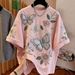 Women's Round Neck Loose Top Simulated Embroidered Pearl Butterfly Print Short Sleeve T-Shirt New Summer Fashion Casual Wear_ecoleips.com