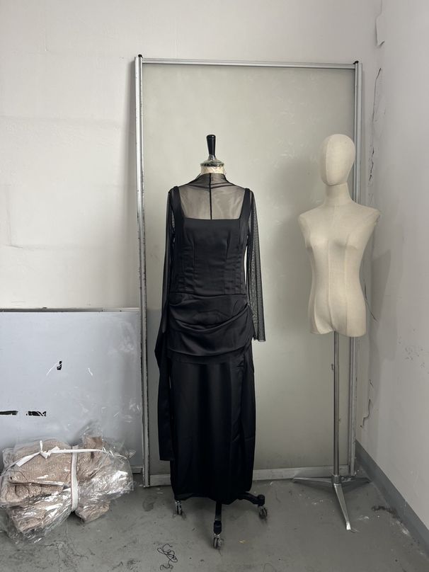 Women Elegant Sexy High Neck Sheer Mesh Paneled Long Dress New Arrival 2024 Fashion Casual Party Evening Cocktail Dress For Ladies_ecoleips.com