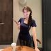 Versatile U-neck Front Shoulder Short-sleeved T-shirt Women's Summer New Slim And Thin Solid Color Simple Basic Top_ecoleips.com