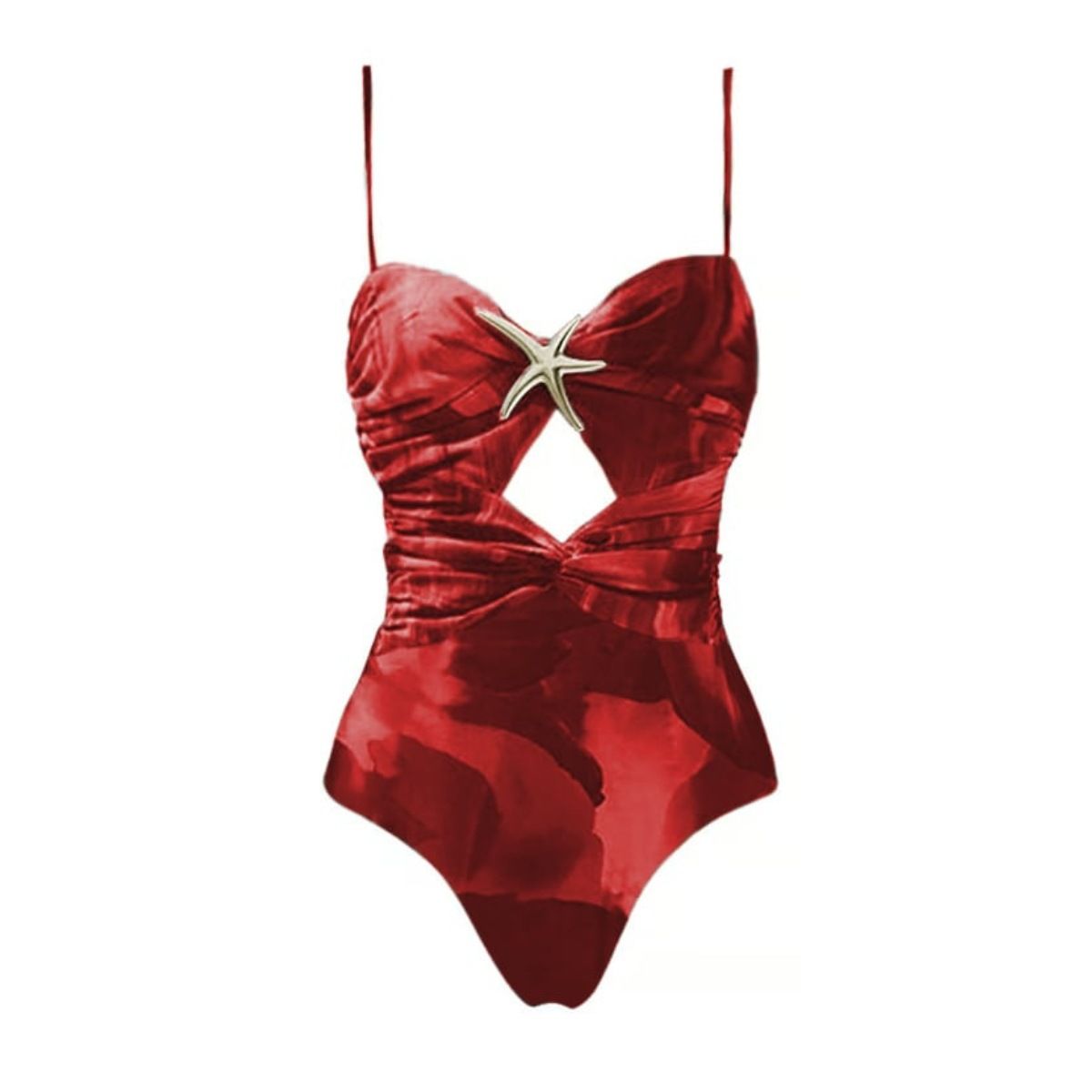 European American Style Floral Print One Piece Swimsuit with Starfish Decor Cutout Design And Umbrella Skirt Set for Women_ecoleips.com