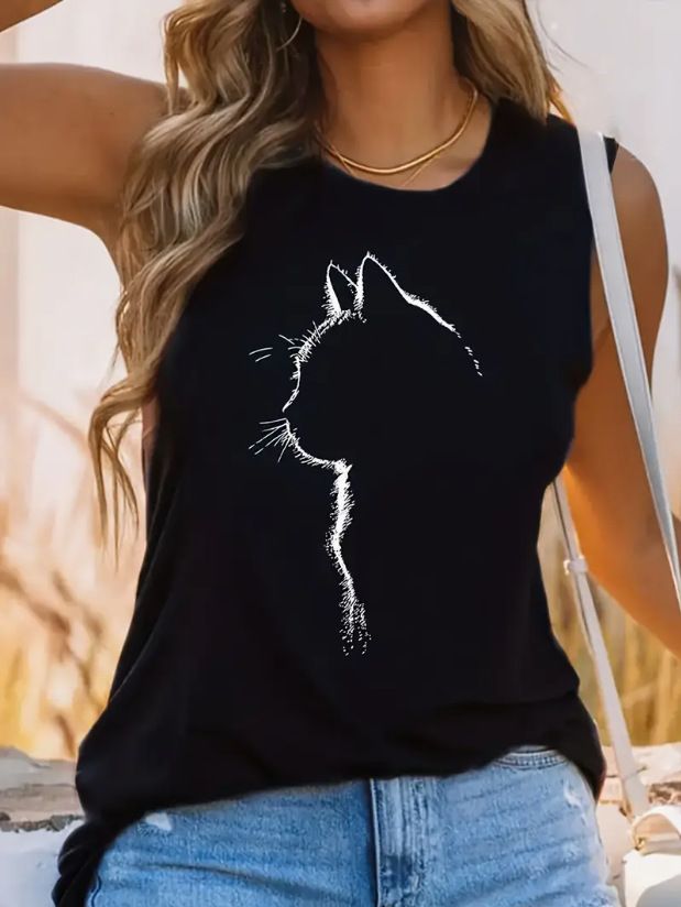 Women's Sleeveless Vest Loose Top T-Shirt Summer Print A12_ecoleips.com