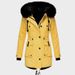 Women's Winter Fleece-Lined Parka Coat With Thickened Cotton, Faux Fur Collar, Flared Hem, Long Sleeve Casual Outerwear_ecoleips.com
