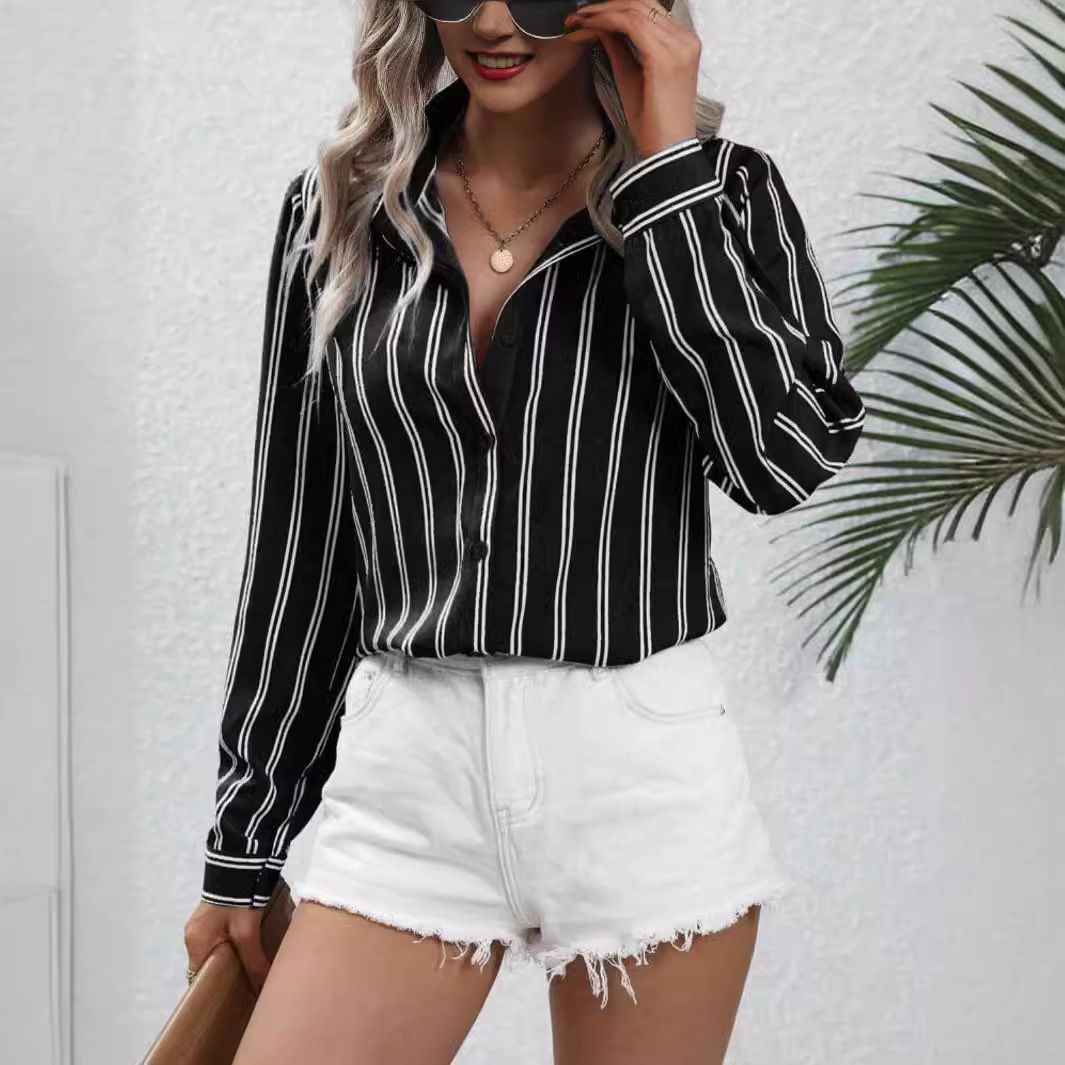 Women's Clothing New Commuter Style Fashion Striped Loose Long Sleeved Shirt_ecoleips.com