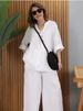 Summer Outfit Set – Linen-Blend Top & Wide-Leg Pants For Women_ecoleips.com