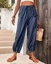 Suitable For All Seasons 2025 Trendy Loose High-Waist Button Cotton Linen Nine-Point Wide-Leg Women's Pants_ecoleips.com