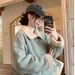 Women's Korean Style Faux Suede Faux Fur Collar Short Jacket Winter Warm Thickened Fashion Versatile Top - Light Blue_ecoleips.com