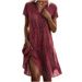 European And American Cross-Border Trade New Summer Long Casual Loose V-Neck Short Sleeve Printed Polka Dot Shirt Dress_ecoleips.com