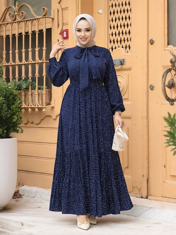 Plus Size Women's Clothing Long Dress Polka Dot Muslim Loose Casual Fashion Pleated Swing Dress Middle East New_ecoleips.com
