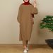 Verve 2025 New Muslim Comfortable Casual Solid Color Sleeve Round Neck Split Long Pants Set_ecoleips.com