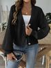 Women's Knitted Cardigan Sweater - Soft V-Neck Button Front Open Front Long Sleeve Casual Fall Winter Pullover Black White_ecoleips.com