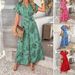 DiYun 2025 Spring/Summer European And American Printed Casual Vacation Style Waist-Cinched Short-Sleeve_ecoleips.com