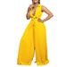 C8533 European And American Women's 2023 Summer New Fashion V-neck Long Sleeve Turn-down Collar Loose Pleated Wide-leg_ecoleips.com