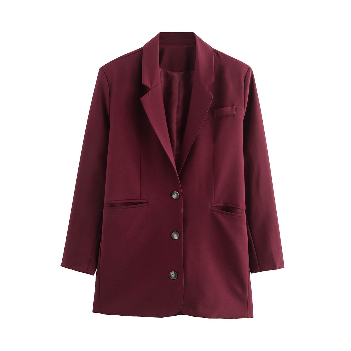 Women's Clothing commuter style two color pocket decoration single breasted solid color suit jacket_ecoleips.com