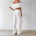 Women's Clothing Two Piece Suit Summer Wrinkled Cloth Solid Color One Shoulder Tube Top High Waist Wide Leg Pants Casual Beach Suit_ecoleips.com